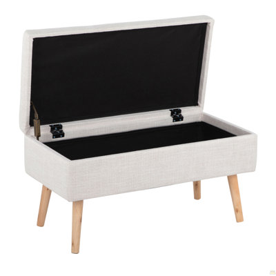 Storage Contemporary Bench In Natural Wood And Beige Fabric