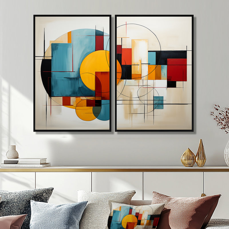 «Geometric Abstraction Focus II», art mural multicolore, Black, 36" H x 48" W, Impression encadrée flottante