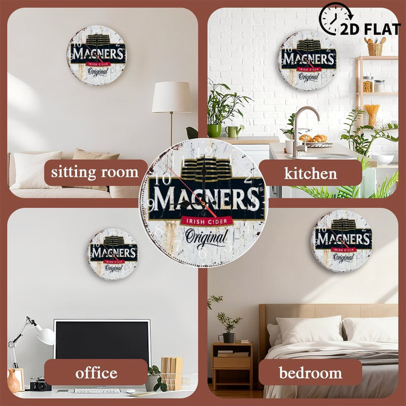 Horloge murale en bois 10 po, mouvement silencieux, à piles (piles AA non incluses), décor artistique, parfait pour les décorations