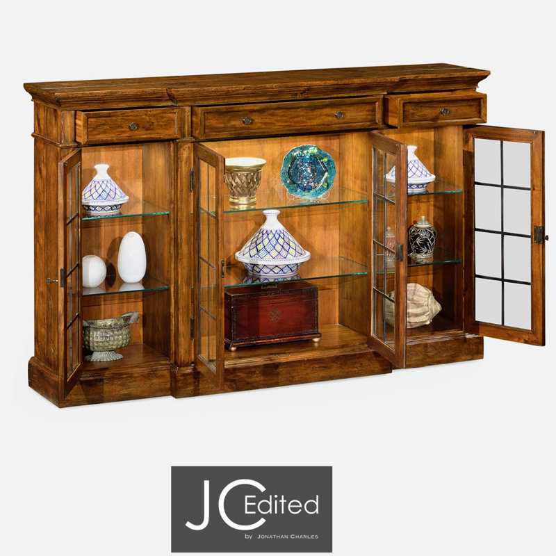 Casually Country Lighted China Cabinet, Country Farmhouse Walnut
