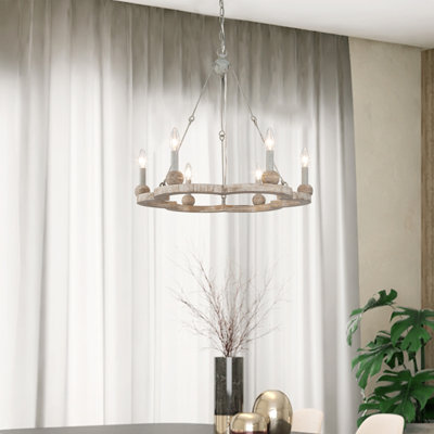 Lustre en roue de chariot à 6 lumières de style bougie Noyes
