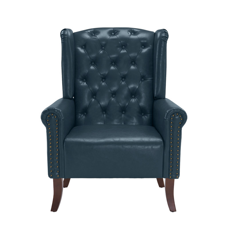 Fauteuil à oreilles Everlynn, Similicuir bleu foncé