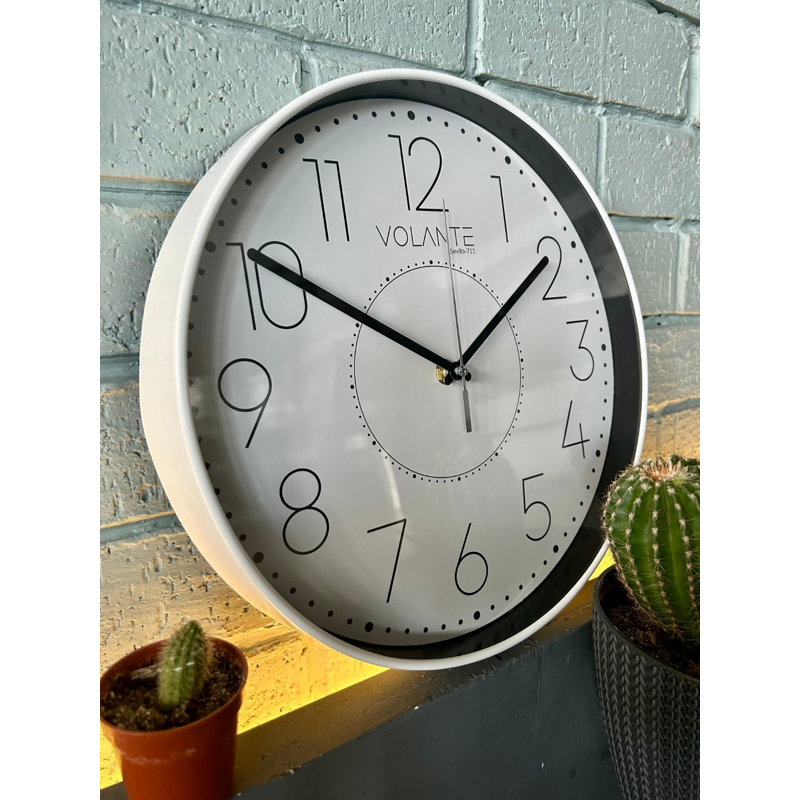 Elegant Decorative Wall Clock - 11.8 Inch Diameter, 1.8 Inch Thick | 100% Plastic Frame, Real Glass Cover | Modern White and Black Design | Perfect for Living Room, Office & Home Decor, Stylish & Functional