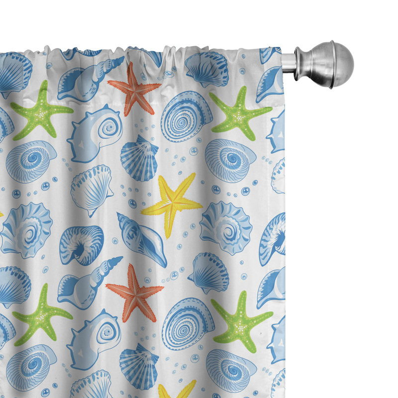 Sea Shells Semi-Sheer Rod Pocket Curtain Panels, 28" x 63"
