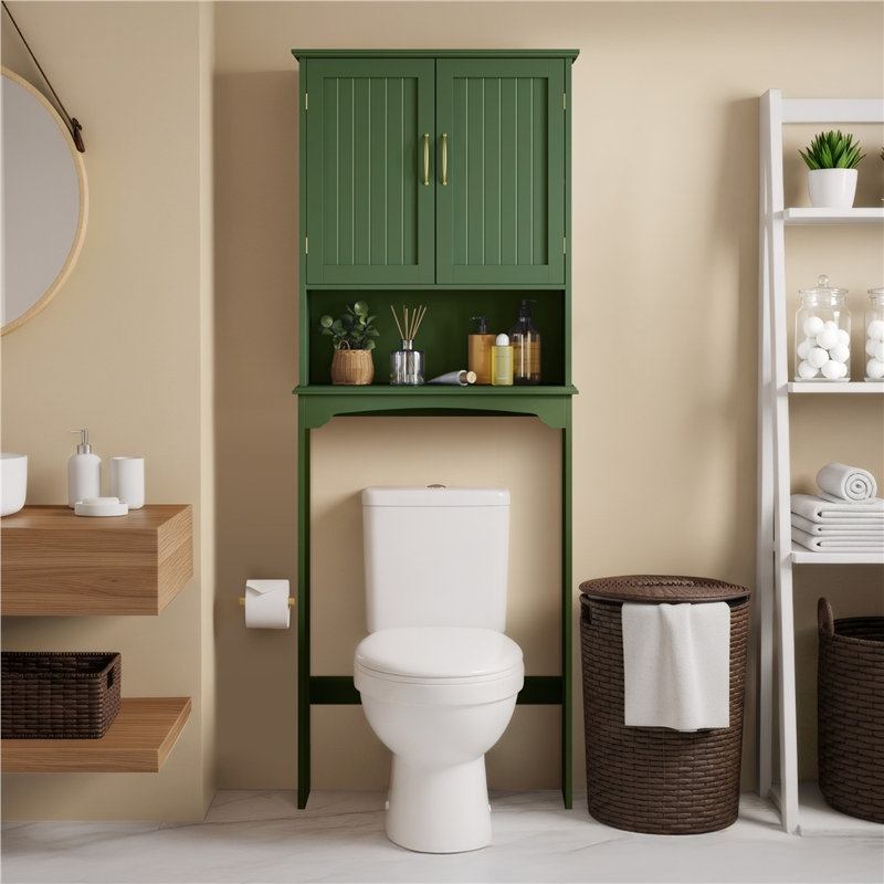 Dharmraj Over The Toilet Bathroom Storage With Upper Cabinets And Open Shelves, Green
