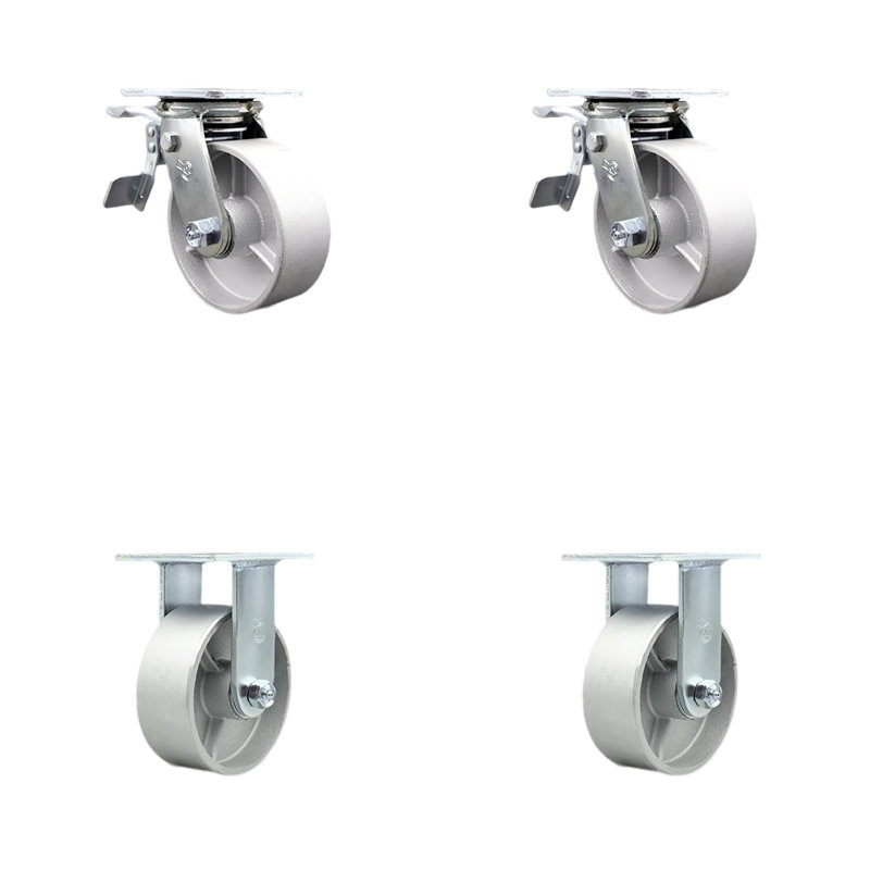 5 Inch Semi Steel Caster Set with Ball Bearings 2 Brakes 2 Rigid Service Caster