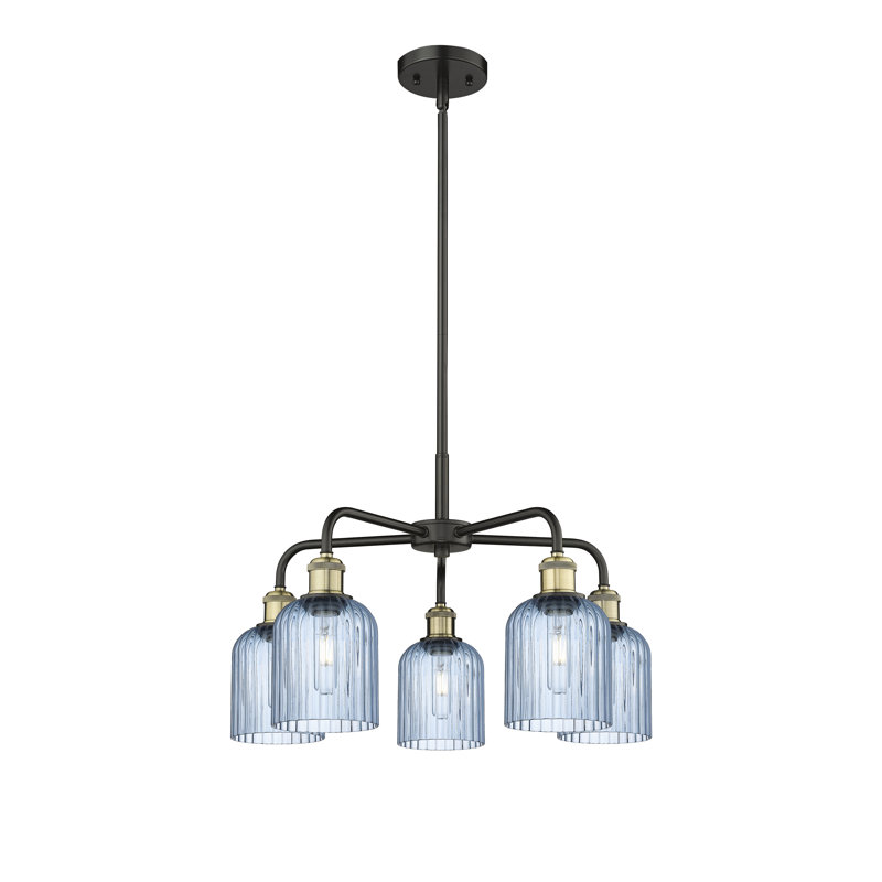 Ballston - Trig - 5 Light 23" Stem Hung Chandelier, Black Antique Brass, Princess Blue