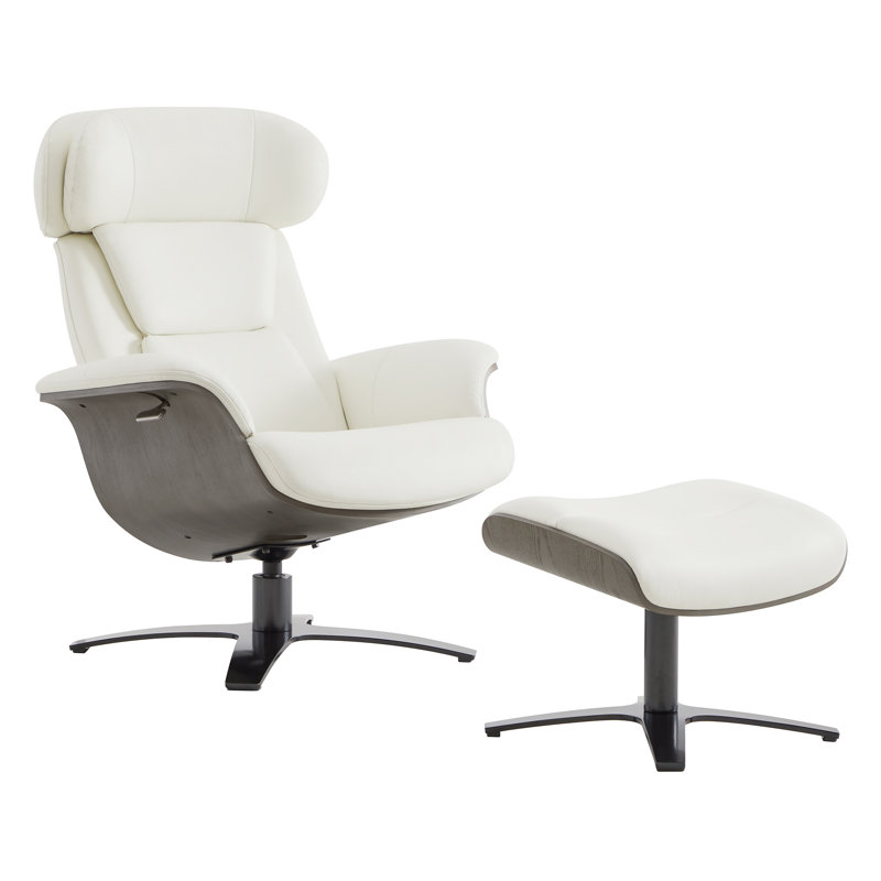 Blagorodna Swivel Recliner, White Pebbled Genuine Leather