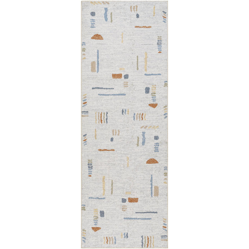 Watkins Machine Washable Geometric Taupe/Yellow Area Rug, Runner 2'7" x 7'3"