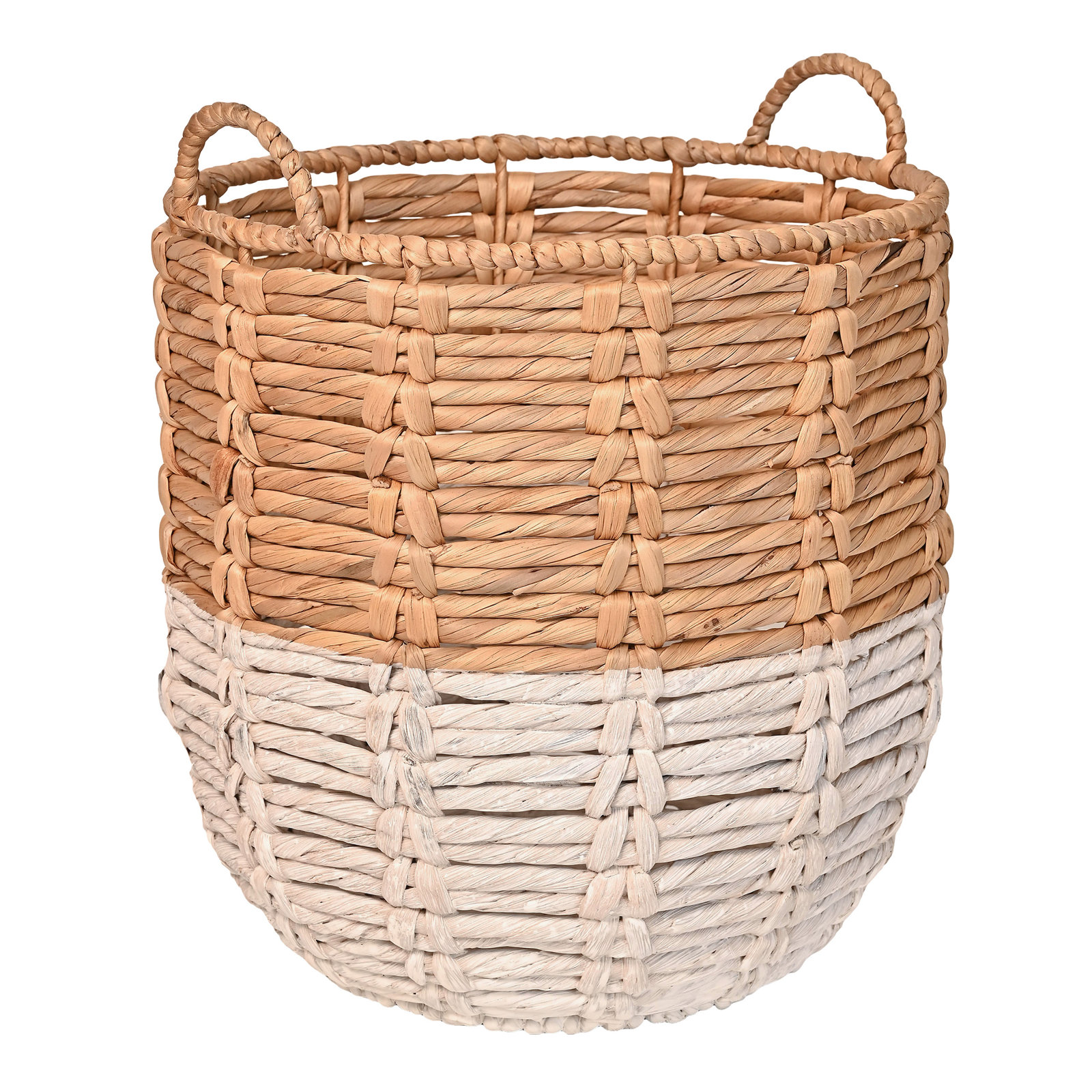 Kei Handmade Wicker Basket With Handles 1, Natural/White