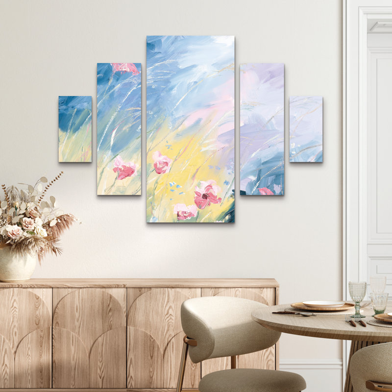 Ensemble de 5 panneaux d'art mural - «Blooms Swaying In The Breeze», art mural sur toile pour décoration de salon, de chambre à coucher ou de bureau 