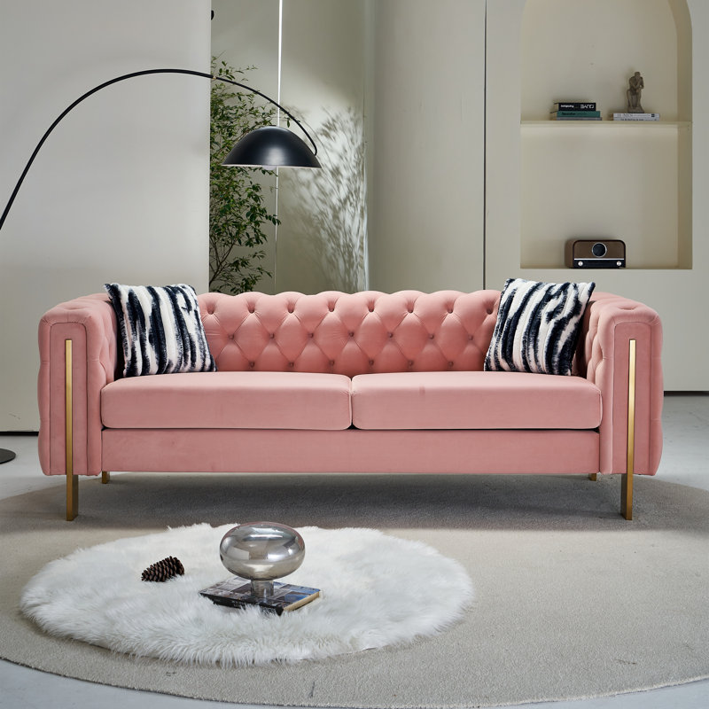 Canapé à accoudoirs carrés 84,25 po Jamayiah, Velours corail