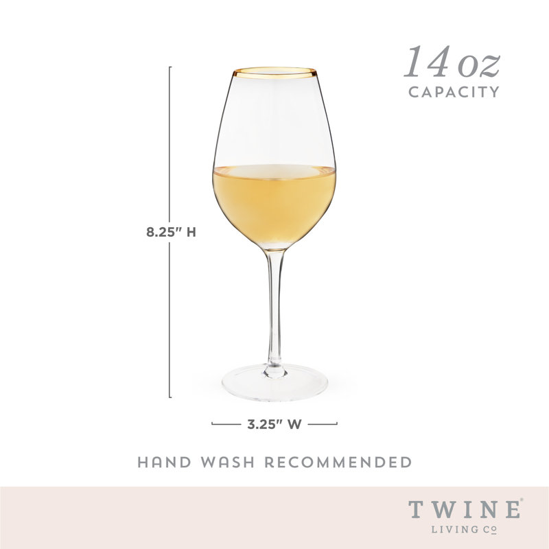 Verres à vin ficelés dorés, verres à vin à bordures dorées, verres à pied, ensemble de 2, 14 onces