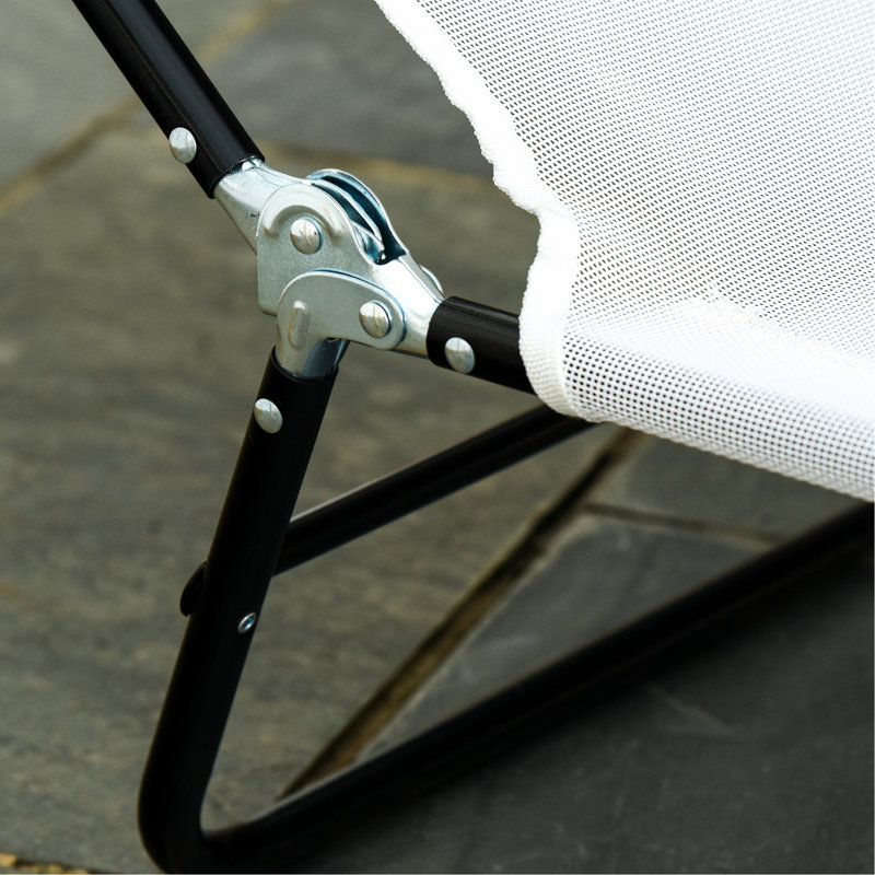 Cream White Lawn Lounger Chair. Folding Outdoor Lounge With Reclining Feature. Breathable Mesh Seat And . Adjustable For Customized Relaxation. Lightweight Portable. Strong Steel Frame. Ideal Lawn,