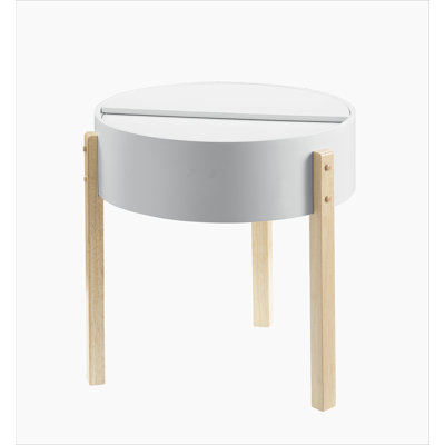 White & Natural Round End Table