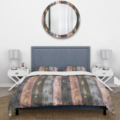 Blush Grey And Gold Wood Plank IV - Country Duvet Cover Set