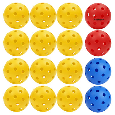 16pk Pickle Ball (12pk Yellow + 2pk Red + 2pk Blue) With Mesh Bag – 40 Holes Indoor/outdoor Pickleballs, High Bounce True Flight, High Visibility Colors For Court Games | Perfect For Beginners & Pros