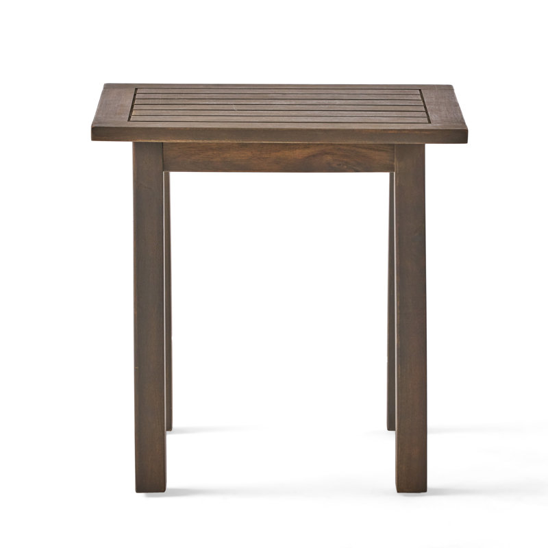 Bang Outdoor Accent Table, 19 Inch, Gray Acacia Wood Slatted Top, Gray