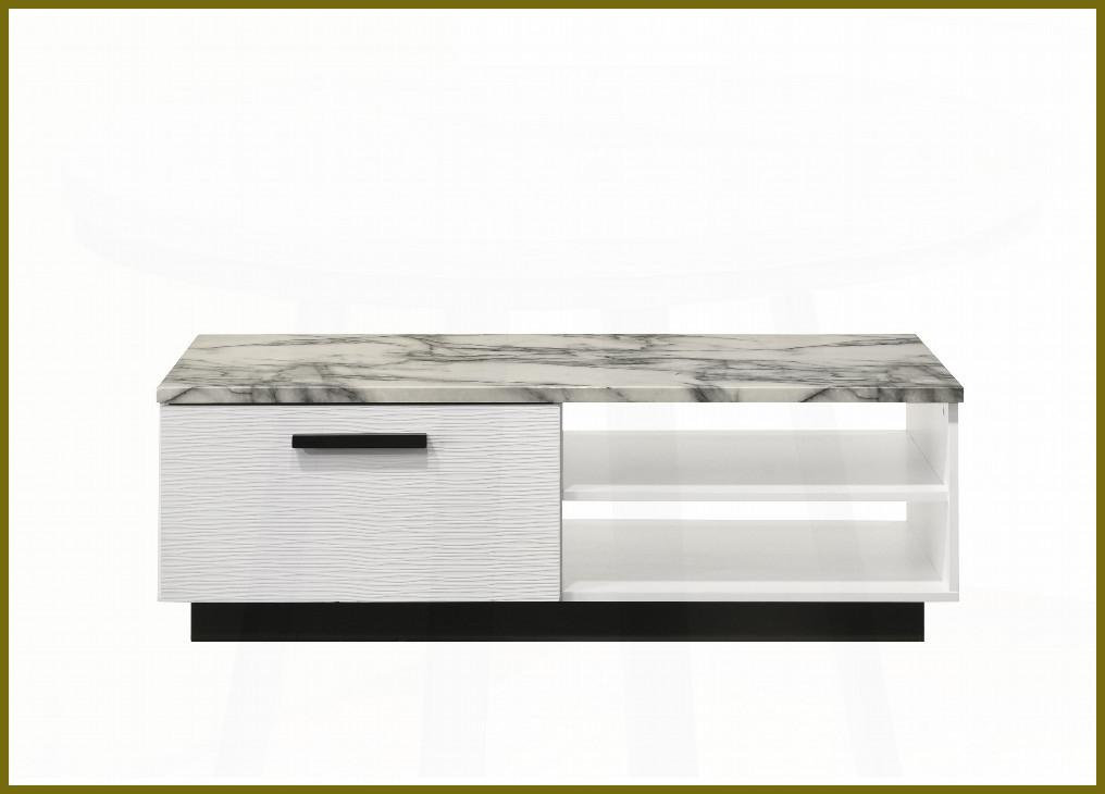 Drawer Mable Table Latitude Run® 47” White Faux Marble Coffee Table – Drawer Storage ...