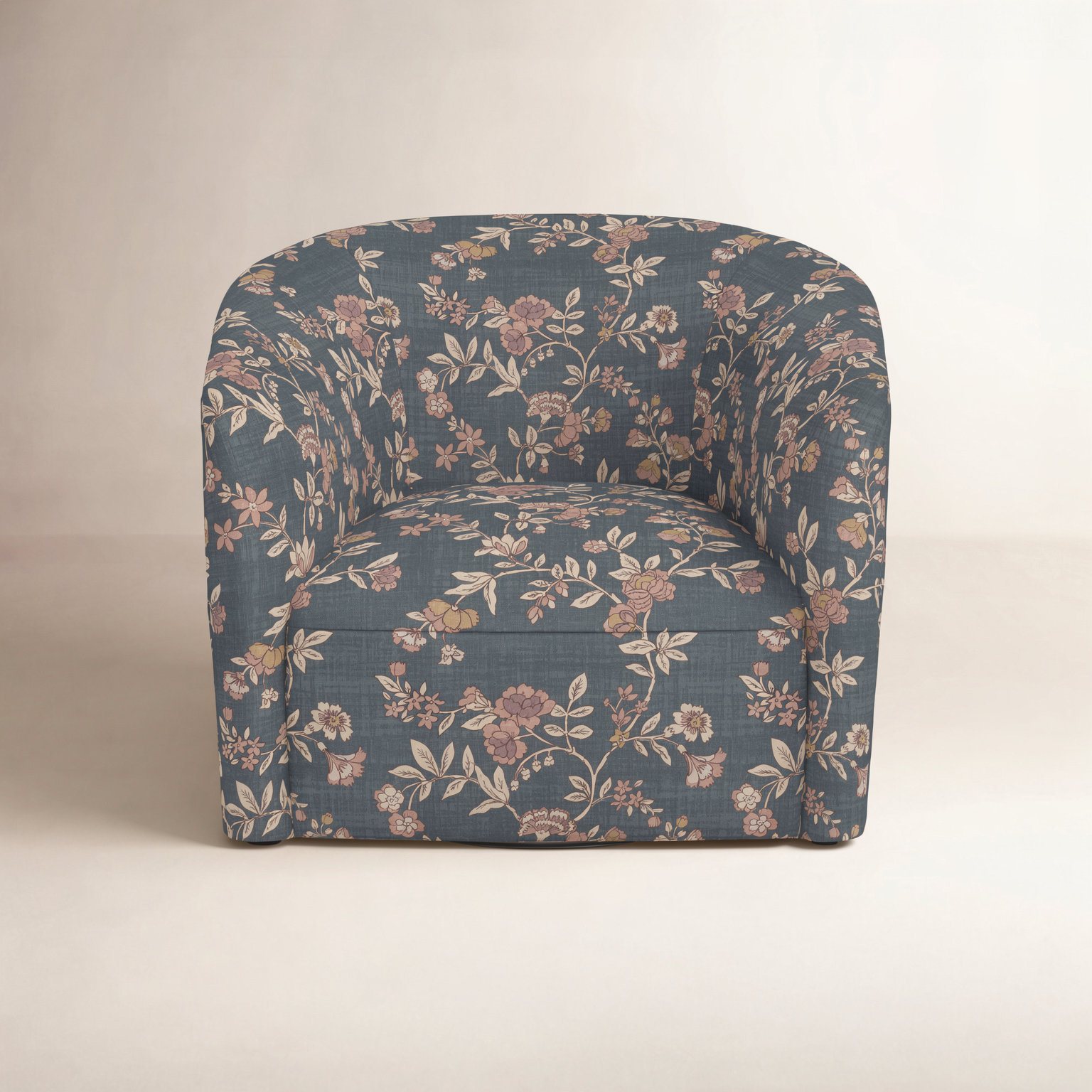 Marita Cotton Swivel Barrel Chair,  Floral Slate Swivel 