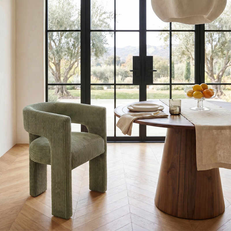 Darlington Modern Three-Leg Upholstered Accent Dining Armchair with Corduroy Fabric - Natural, Green