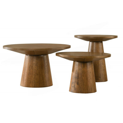 22 po Table d'appoint ronde en bois avec table basse et base piédestal