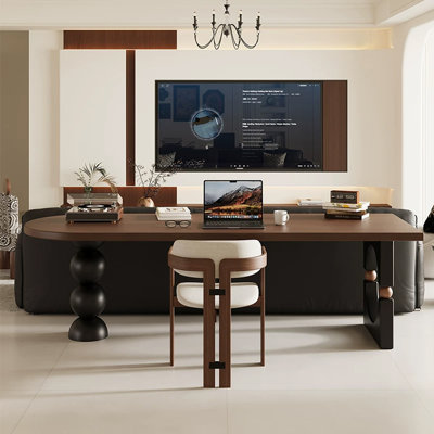 Brown Half-Circle Solid Wood desk