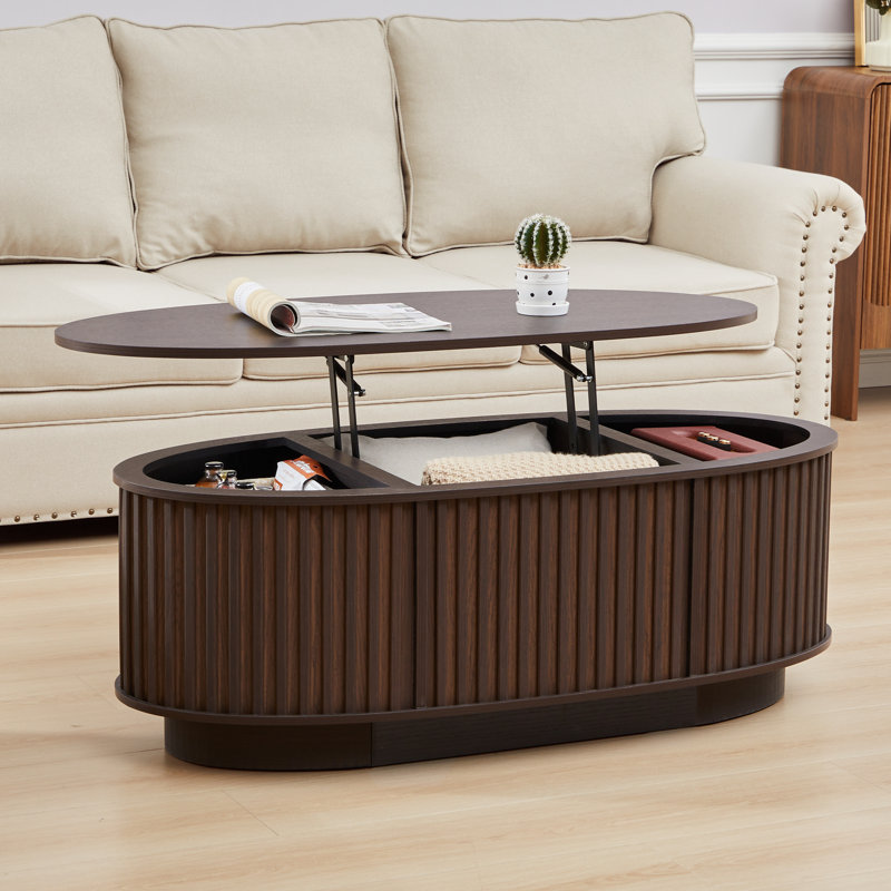 Table basse ovale à plateau relevable de 43,3 po avec rangement, Noir