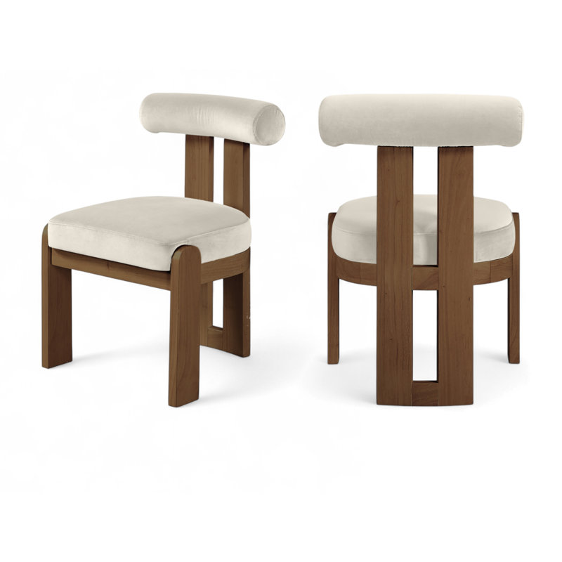 Chaise rembourrée Colchester, Velours crème, Noyer teinté