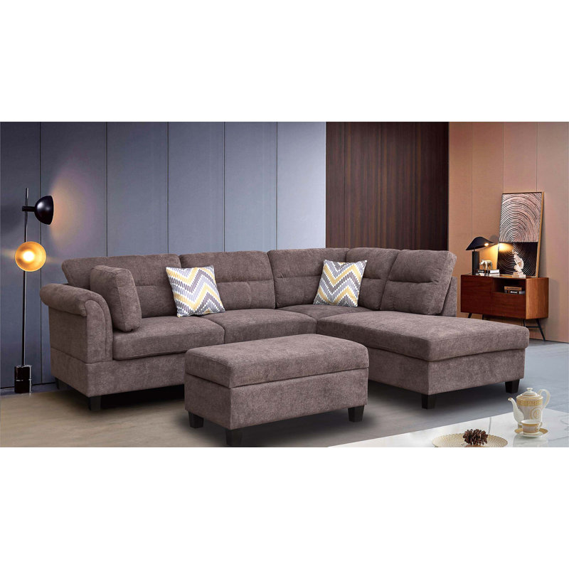 Dark Brown Fabric With Flared Arms Sofa