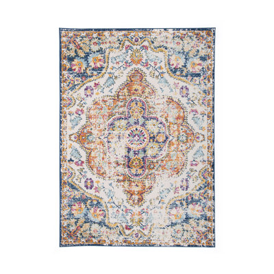Beverly Oriental Orange/Blue/Cream Area Rug