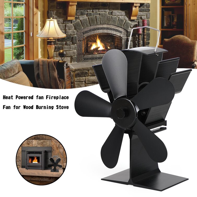 Sagan Aluminum 8 Blade Double Motor Heat Powered Fireplace Stove Fan with Thermometer Symple Stuff