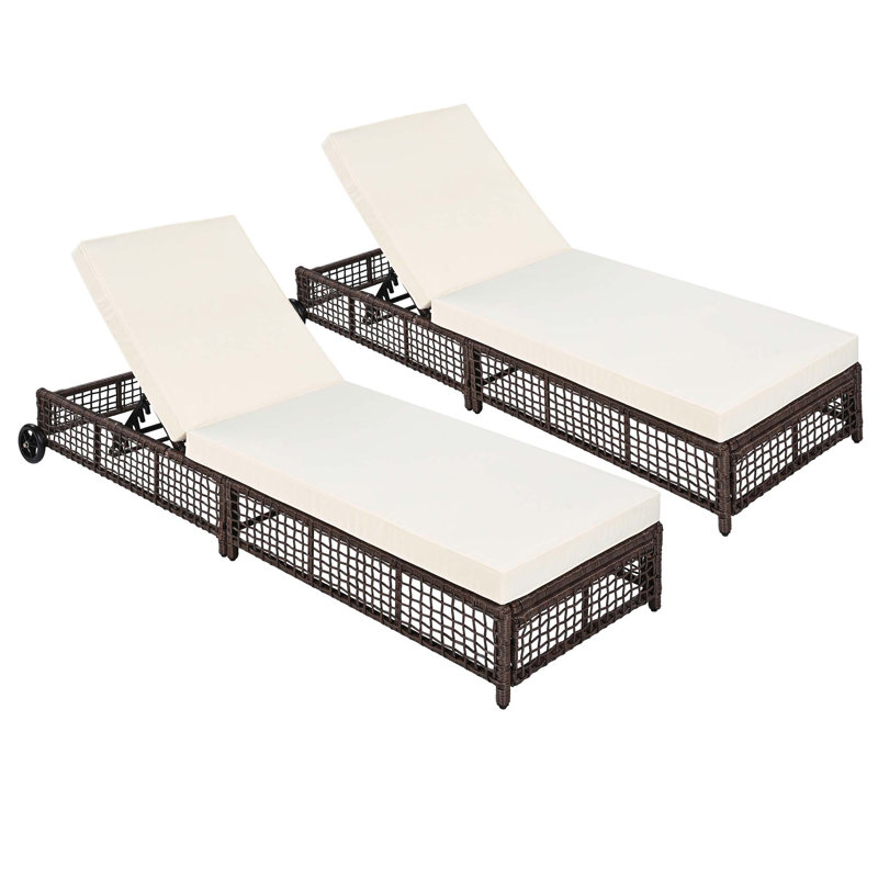 Rattan Patio Outdoor Lounge Chair with 5-Position Backrest, Natural, 1