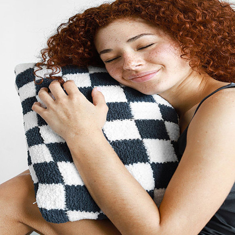 Checkerboard Lumbar Pillow Cover & Insert, 20" H x 20" W' x 1.4" D, Midnight/Clear White Checkered