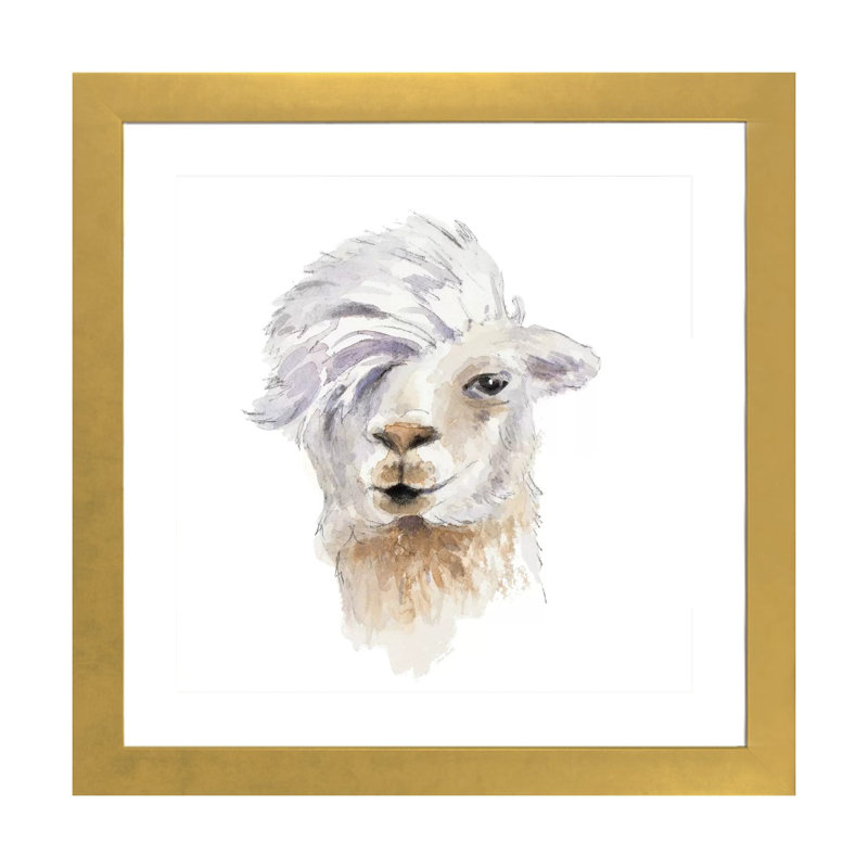 «Comb over Llama» par Lanie Loreth - reproduction d'art, Blanc, H 24 po x l 24 po x P 1 po, Papier encadré doré