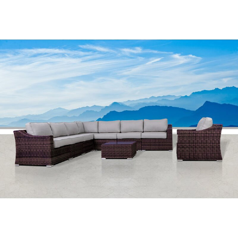 Biles Wicker Fully Assembled 7 - Person Seating Group with Cushions, Brown