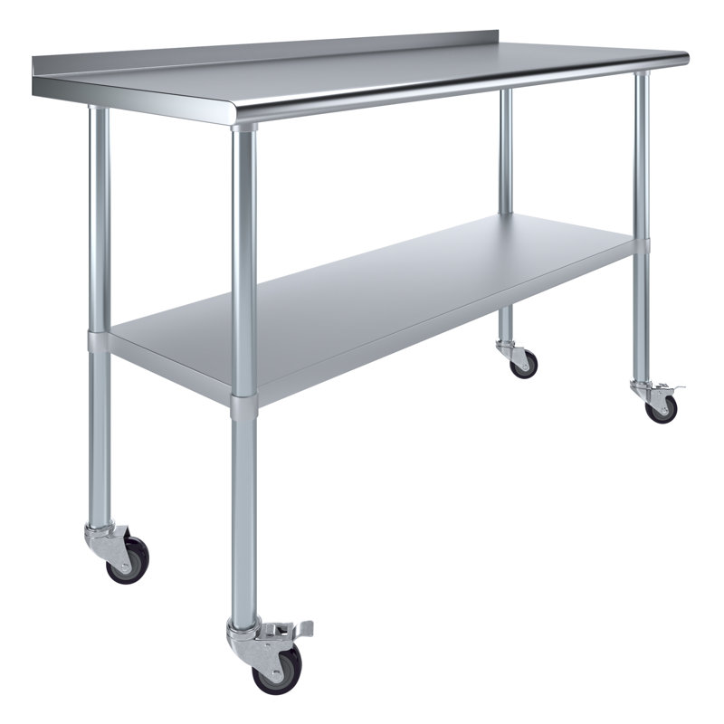 Table en acier inoxydable avec dosseret et roulettes AmGood. NSF., H 39,5 po x l 60 po x P 24 po