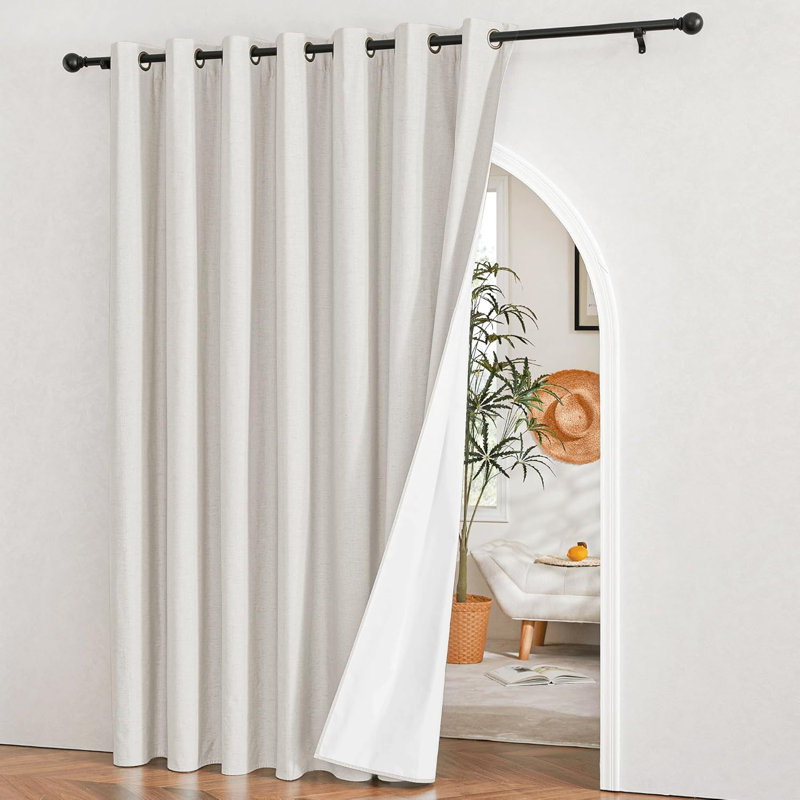 100% Blackout Curtain for Sliding Glass Door, Sliding Door Curtain with Linen Look, Completely Blackout Thermal Insulated Drape for Patio, Living Room, 1 Panel