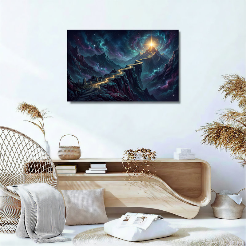 «Winding Golden Path Up Jagged Mountains To Bright Star», art mural, 18"H x 24"W
