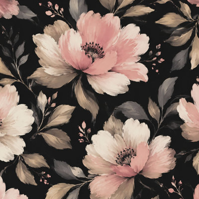 Papier peint adhésif pelez et collez à grandes fleurs roses et beige foncé l 17,7 po x H 118 po Papier auto-adhésif amovible pour les armoires de chambre de bébé
