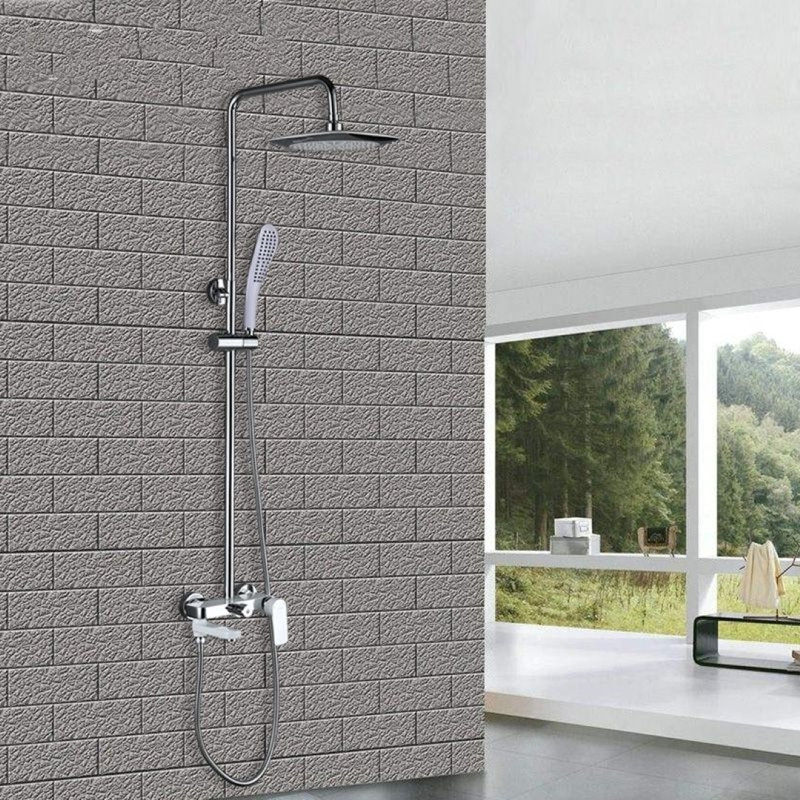Juno Beautiful Square Contemporary Chrome & White Single Handle Bathroom Shower Set