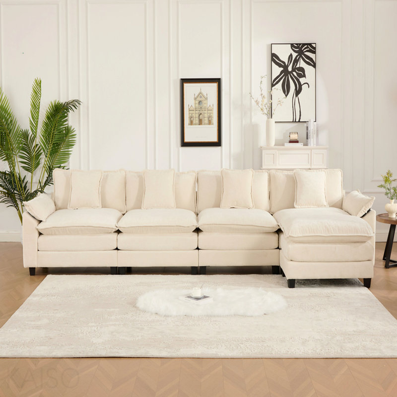 Accoudoir plus large avec 3 sièges (le repose-pieds n'est pas inclus), canapé modulaire moderne, pour la chambre à coucher et un appartement du salon, coussin de siège rembourré à double couche confortable, tissu chenille respirant, beige, Sw5044bg