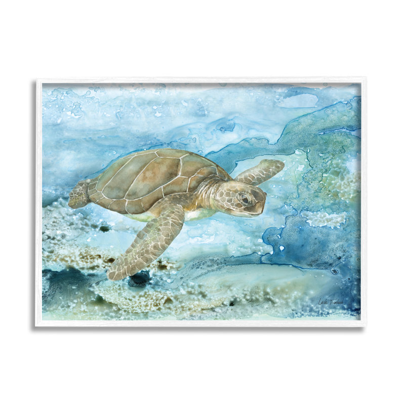 «Modern Sea Turtle Splash» par Leslie Trimbach, H 24 po x l 30 po x P 1,5 po, Estampe numérique Farmhouse