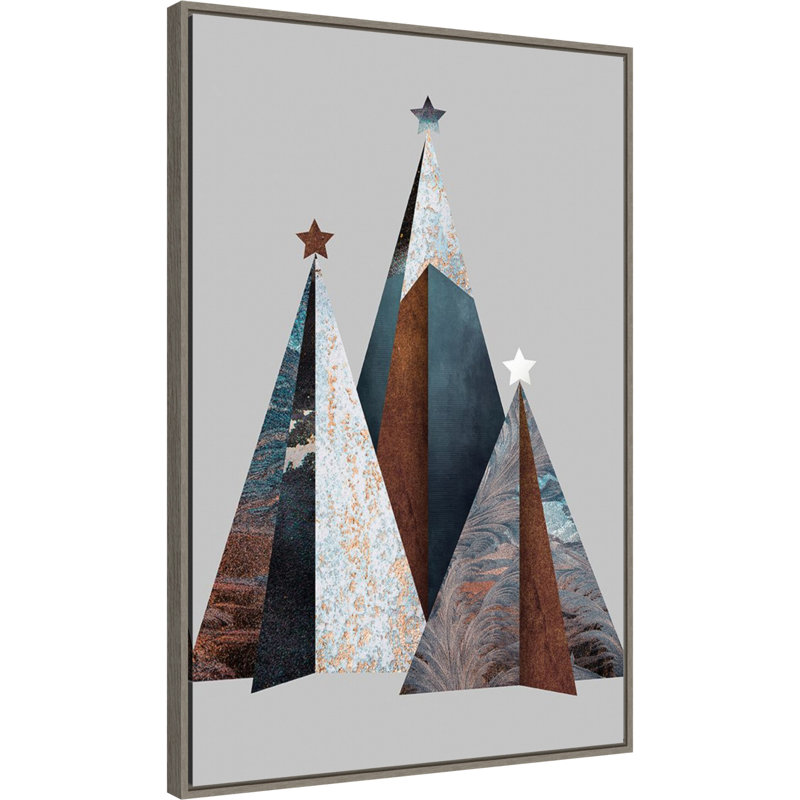 Three Christmas Trees Framed Canvas Wall Art Print