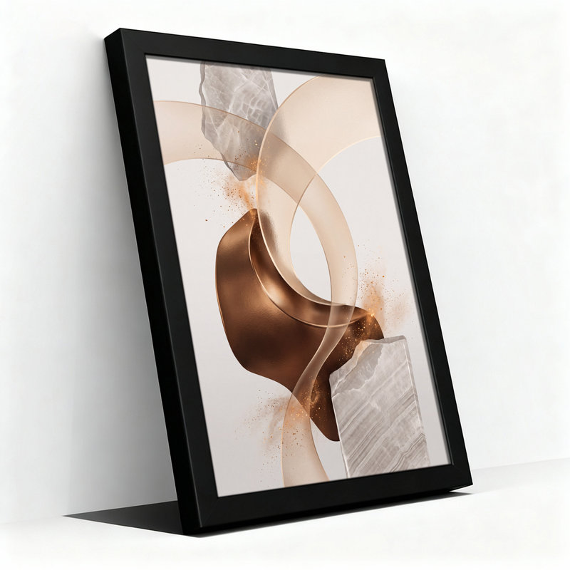 Bronze et beige, formes abstraites avec texture de marbre et art mural sur toile, H 36 po x l 24 po