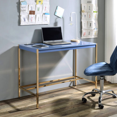Navy Blue And Gold Writing Desk With USB Ports