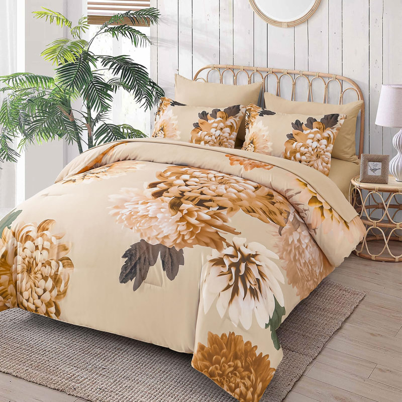 Ensemble d'édredon floral 7 pièces 7 pièces, Édredon de très grande taille et 6 pièces suppl, Motif floral bleu 2