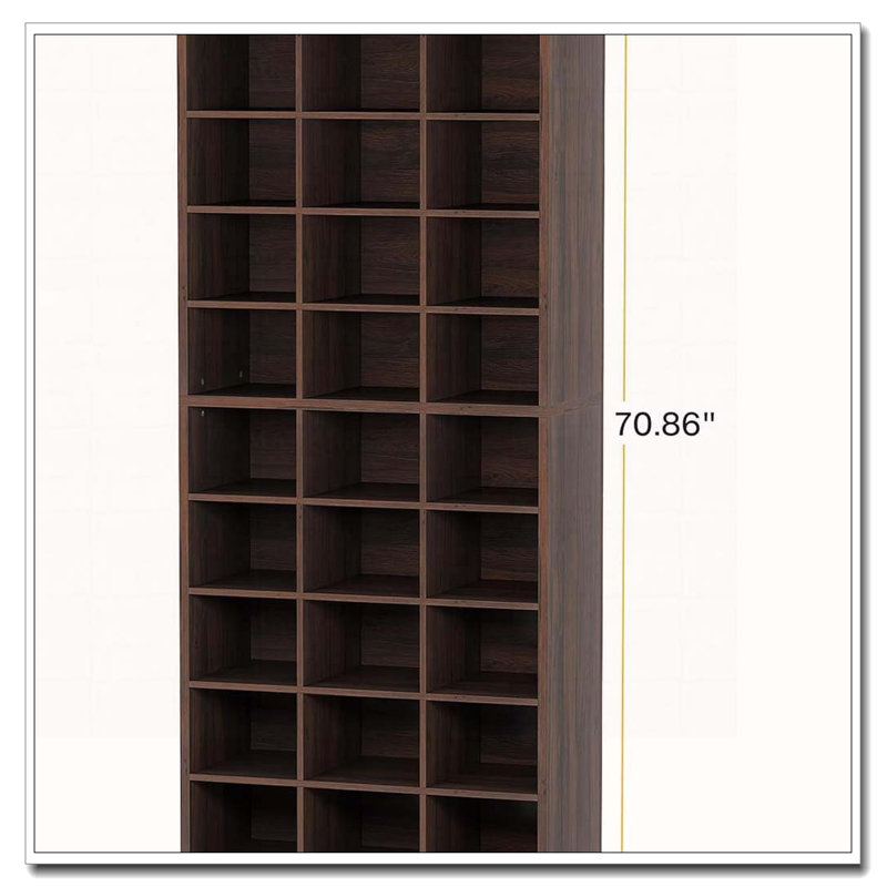25.6 Inches 10-Tier White Wooden Shoe Storage Cabinet, Modern 30-Cubby Wooden Shoe Rack Organizer, Espresso