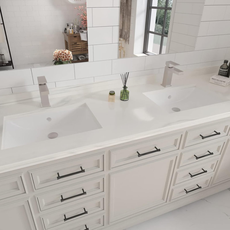 Single Handle Bathroom Faucet, Brushed Nickel Single Hole Bathroom Faucet, Solid Brass Modern Bathroom Sink Faucet Heavy Duty Vanity Square Bathroom Faucet With Pop-Up Drain & Water Supply Hoses