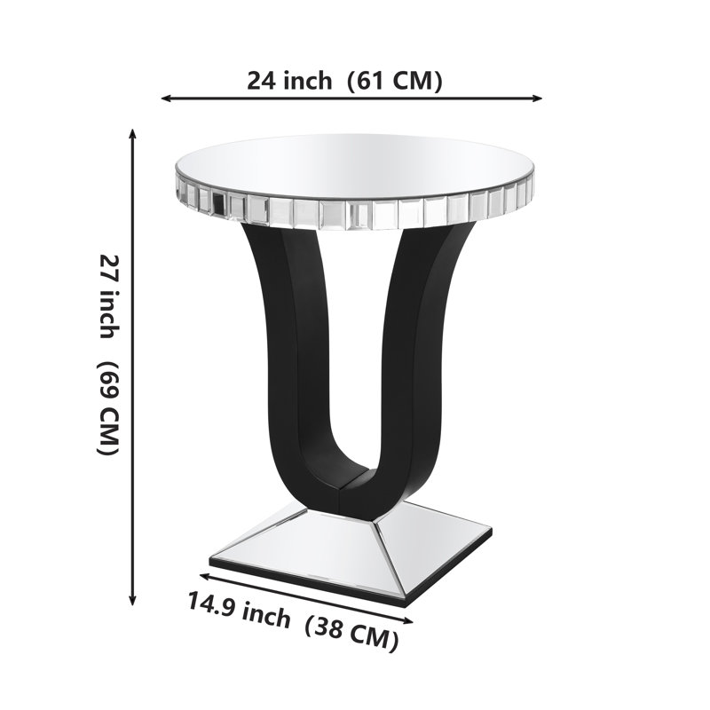71 CM Tall Pedestal Side Table with Mirrored Glass Top